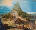 The building of the tower of Babel in Shinar Babylonia, painting by Hendrick van Cleve Royalty Free Stock Photo
